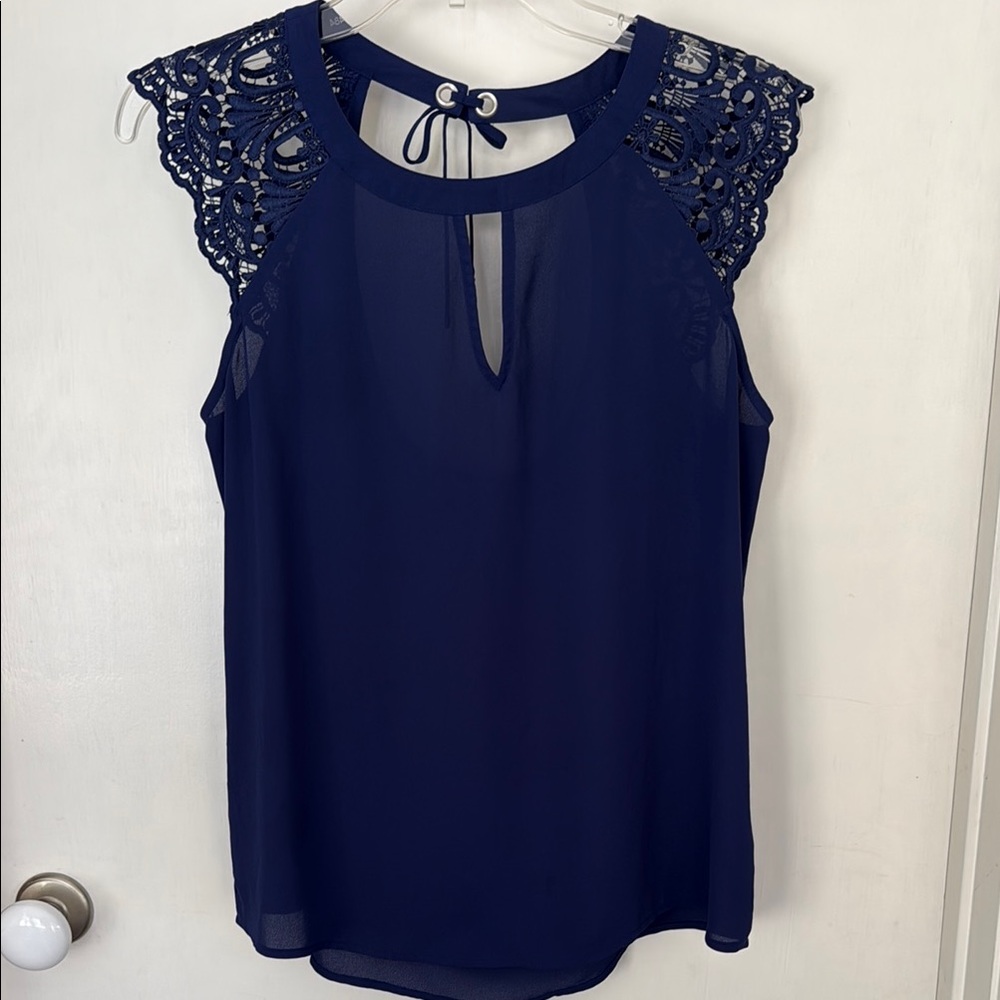 Express Navy Lace Sleeve Women's Blouse - medium